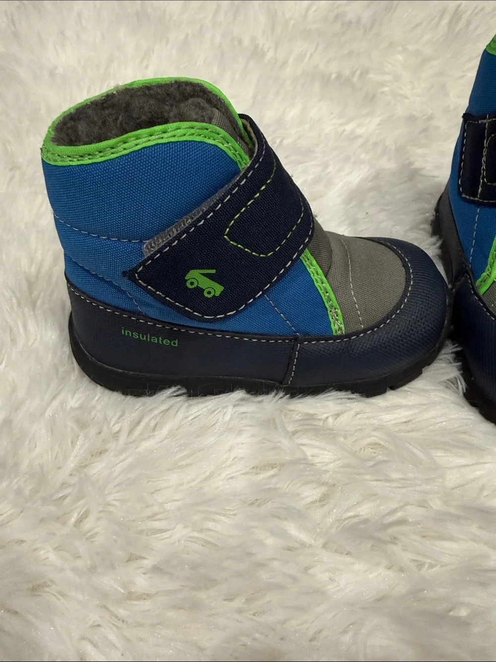 See Kai Run Navy, Gray and Bright Green Kids Boots